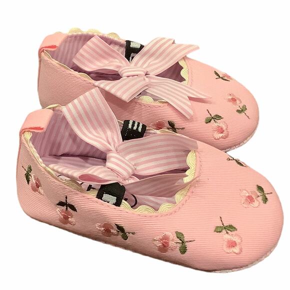 Baby Girl Shoes Pink Floral Embroidered, NWOT - Picture 2 of 4